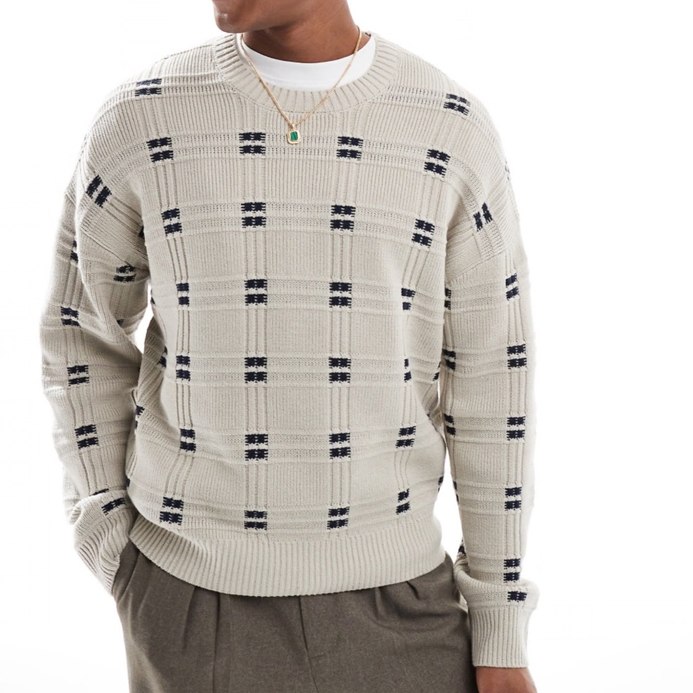 HOLLISTER | Men’s boxy crew neck jumper in geo pattern grey